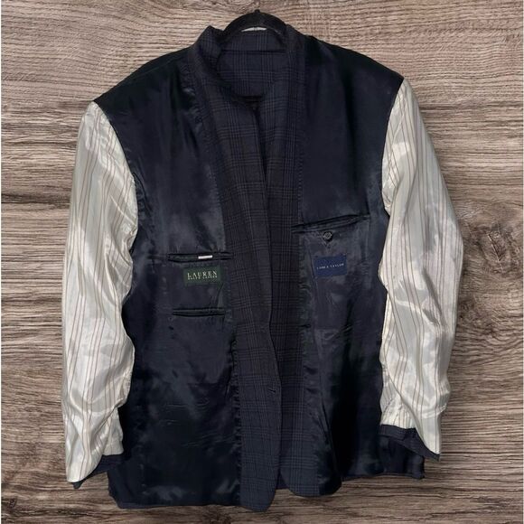 Lauren Ralph Lauren Lord & Taylor 100% Wool‎ Blue Plaid Blazer Size 48R **FLAW** - Picture 3 of 10